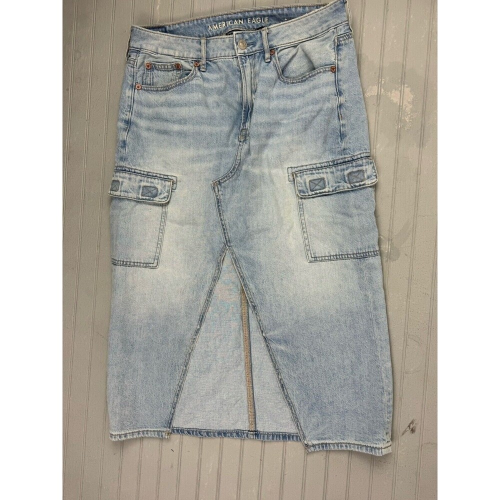 American Eagle Size 4 Women Skirt Denim Jean Stretch Waist Light Wash Light Wash